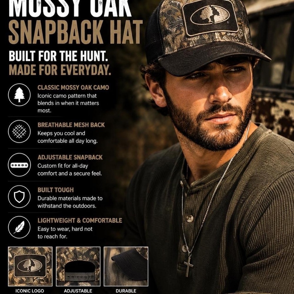 Mossy Oak Camo Hunting Snapback Hat Black Mesh Bill Outdoor Cap OFM